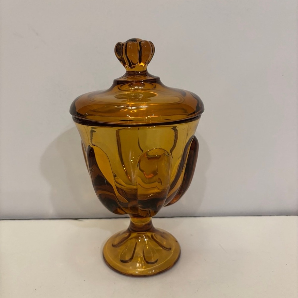 Amber Glass Lidded Candy Dish